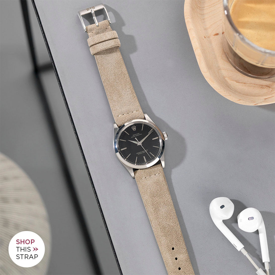 Bulang and Sons_Strap Guide _The Rolex Black Oyster 34mm_Concrete Grey Silky Suede Leather Watch Strap
