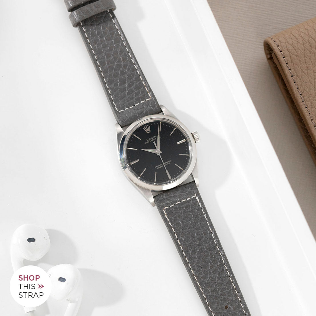 Bulang and Sons_Strap Guide _The Rolex Black Oyster 34mm_Elephant Grey Leather Watch Strap