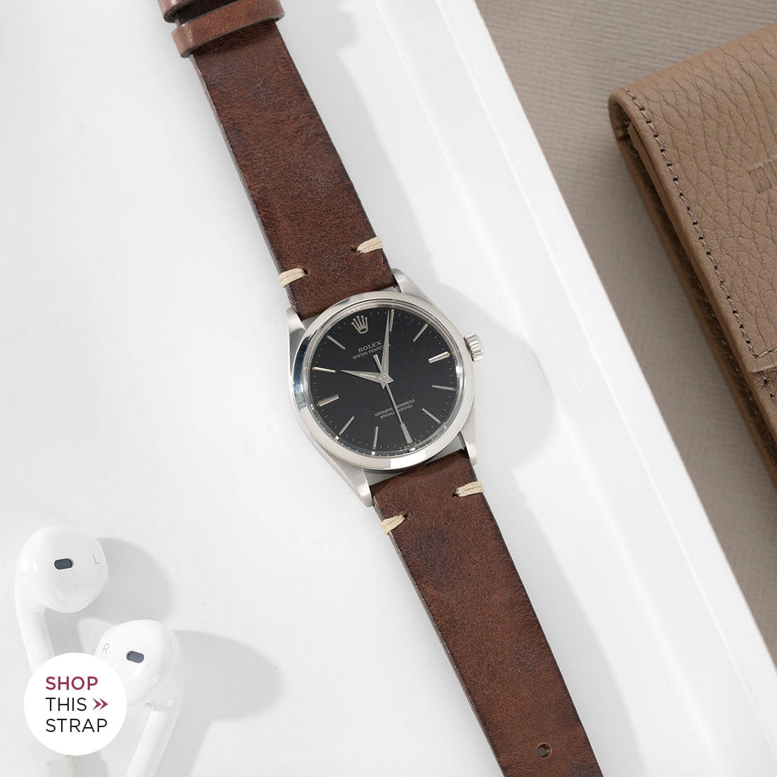 Bulang and Sons_Strap Guide _The Rolex Black Oyster 34mm_Lumberjack Brown Leather Watch Strap