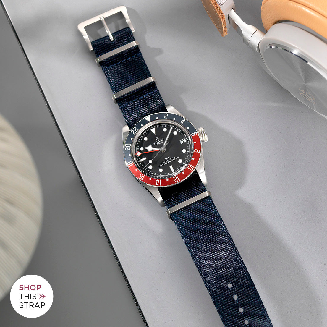 Bulang and Sons_Strap Guide _The Tudor Black Bay GMT_Deluxe Nylon Nato Watch Strap Navy Blue