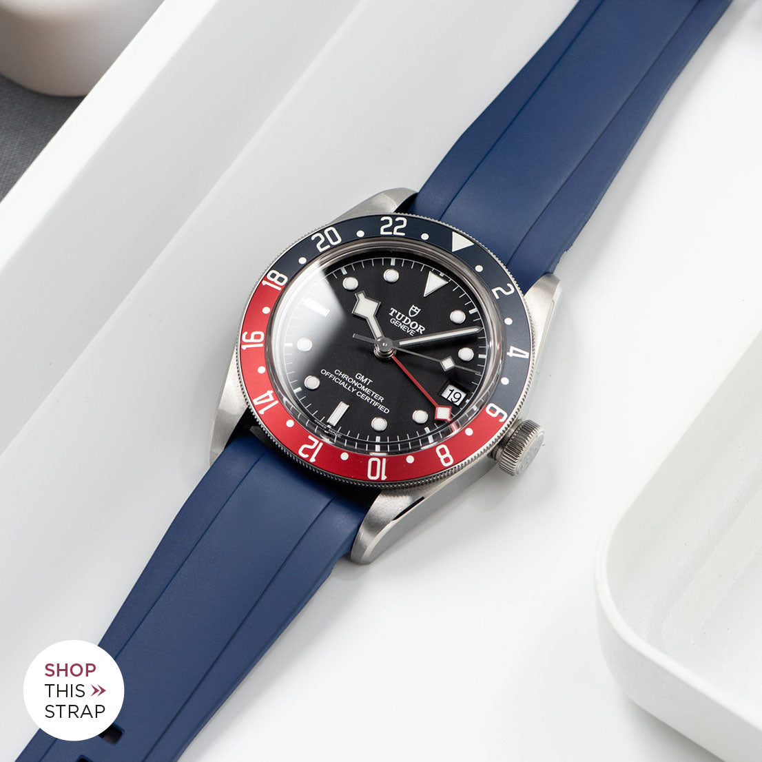 Bulang and Sons_Strap Guide _The Tudor Black Bay GMT_Everest Curved End Blue Rubber Strap With Tang Buckle