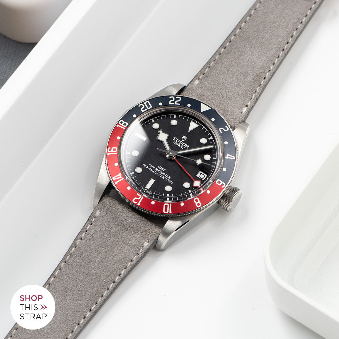 Bulang and Sons_Strap Guide _The Tudor Black Bay GMT_Harbor Grey Silky Suede Leather Watch Strap