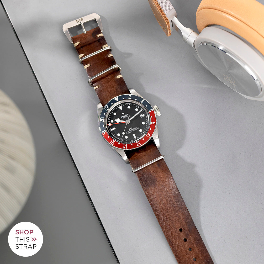 Bulang and Sons_Strap Guide _The Tudor Black Bay GMT_Lumberjack Brown Nato Leather Watch Strap