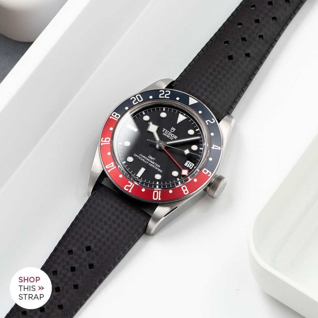 Bulang and Sons_Strap Guide _The Tudor Black Bay GMT_Nautic Basket Weave Black Rubber Watch Strap