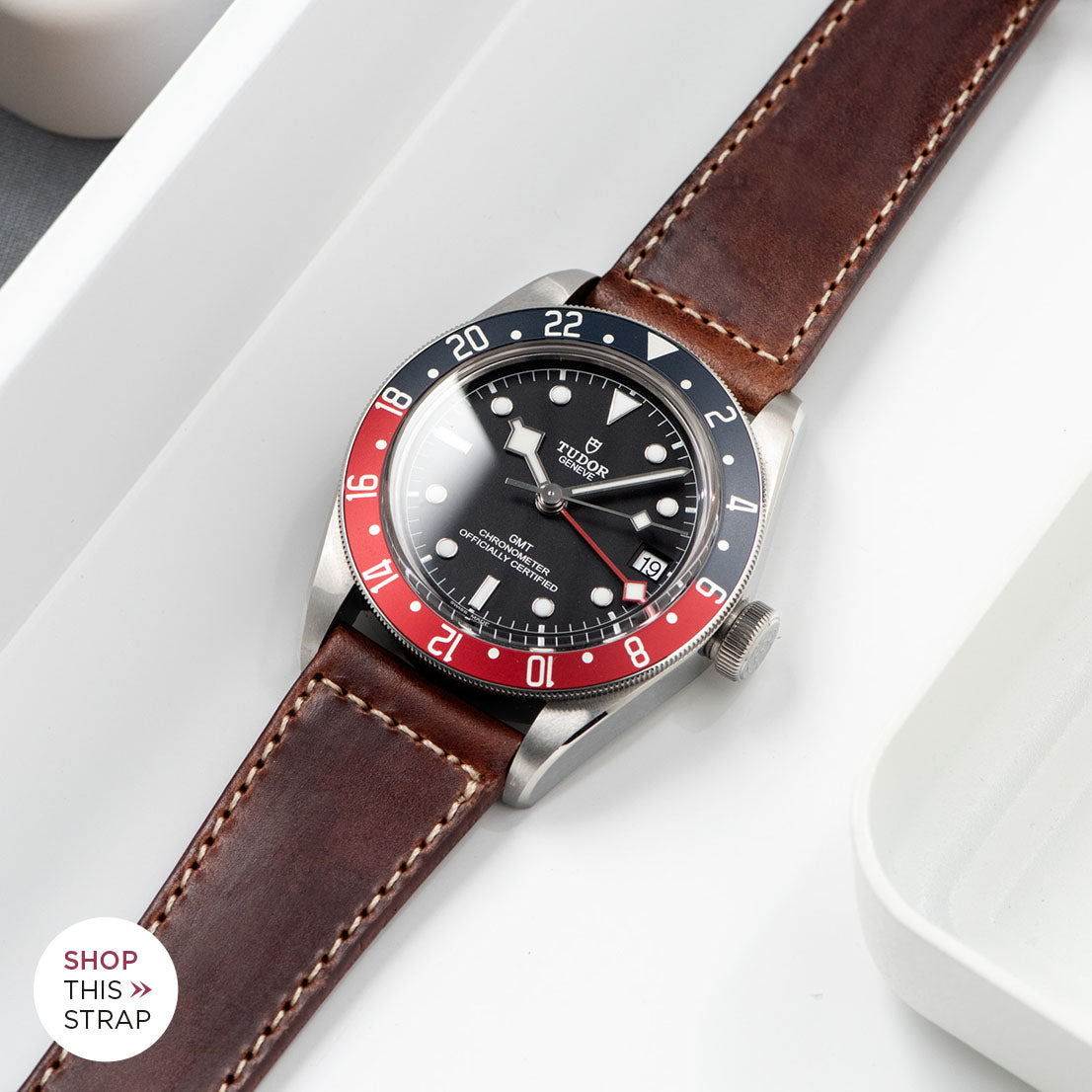 Bulang and Sons_Strap Guide _The Tudor Black Bay GMT_Siena Brown Boxed Stitch Leather Watch Strap