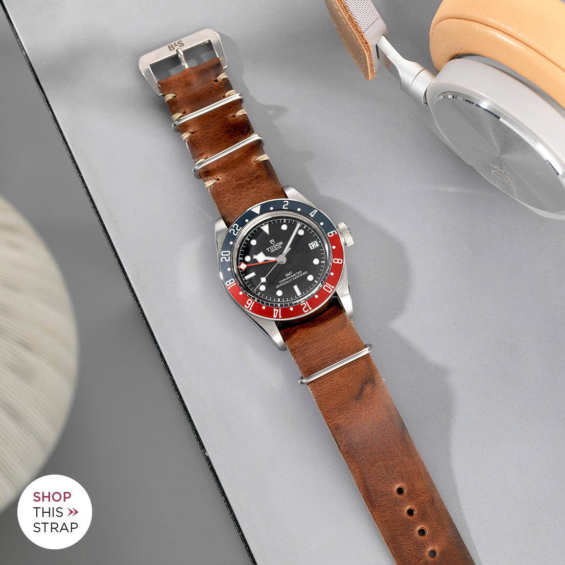 Bulang and Sons_Strap Guide _The Tudor Black Bay GMT_Siena Brown Nato Leather Watch Strap