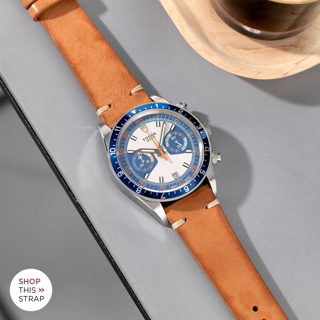 Bulang and Sons_Strap Guide _The Tudor Herritage Chronograph Blue_Caramel Brown Leather Watch Strap