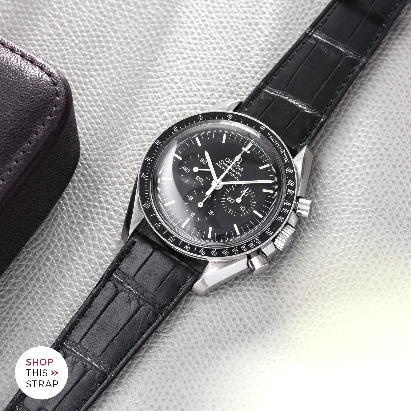 Omega Speedmaster Premium ALligator Black Leather Watch Strap