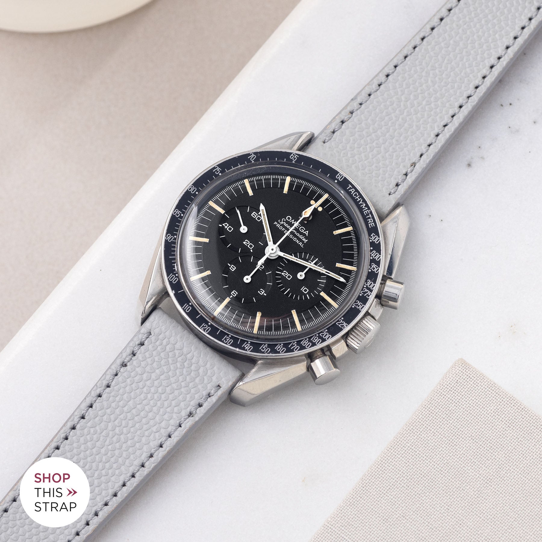 Bulang and Sons_Strapguide_Omega Speedmaster ProfessionalPebbled Light Grey Tonal Leather Watch Strap