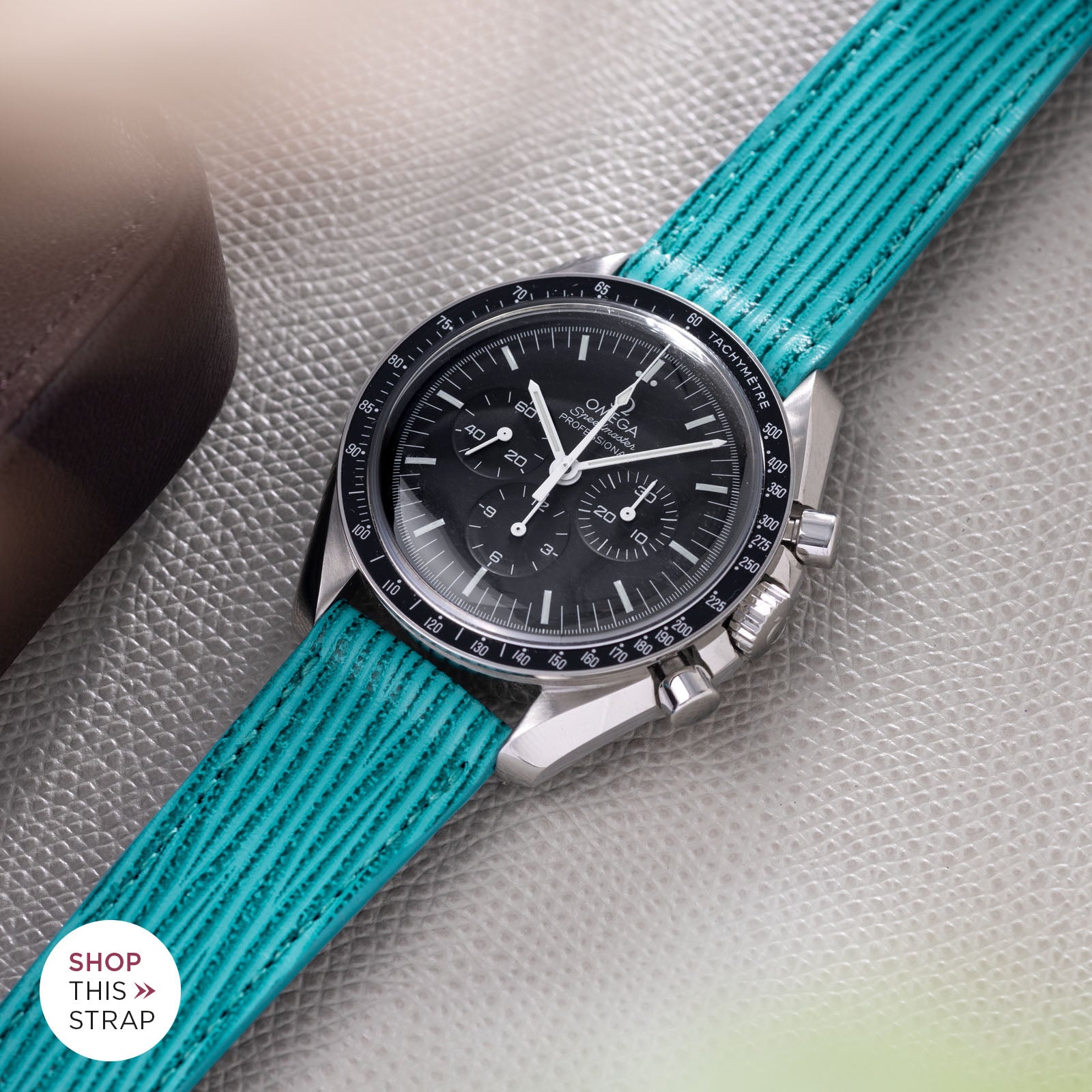 Aqua Boarded Leather Watch Strap