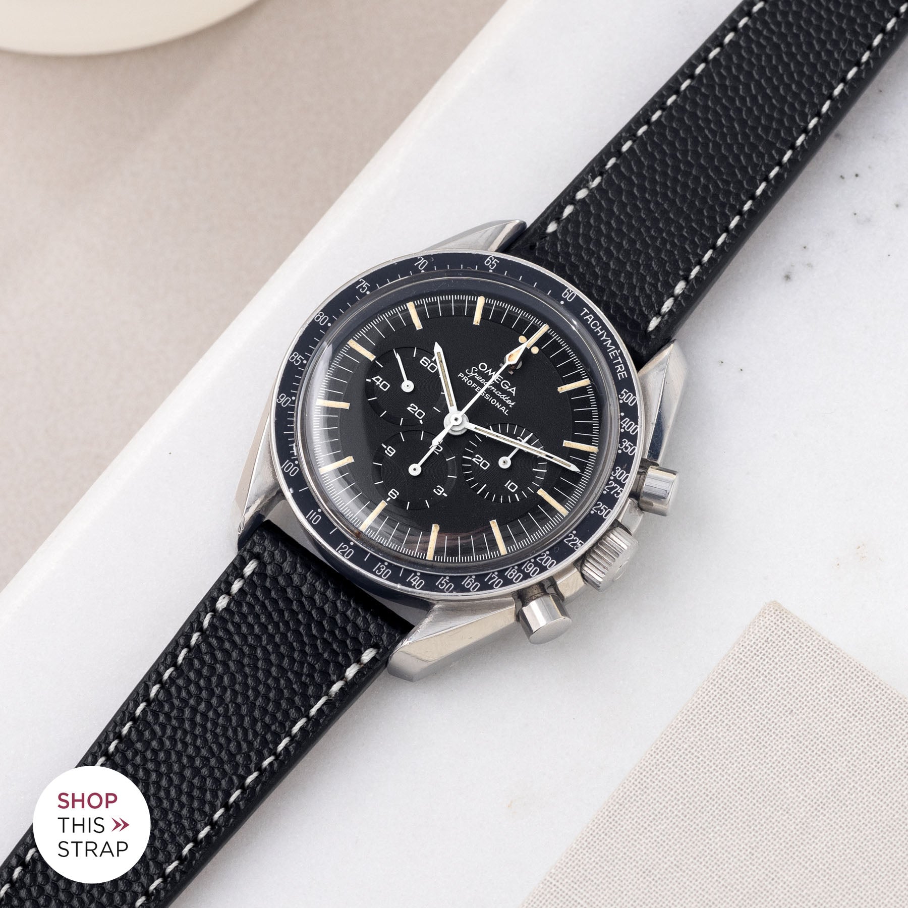 Bulang and Sons_Strapguide_Omega Speedmaster Professional_Pebbled Black Leather Watch Strap