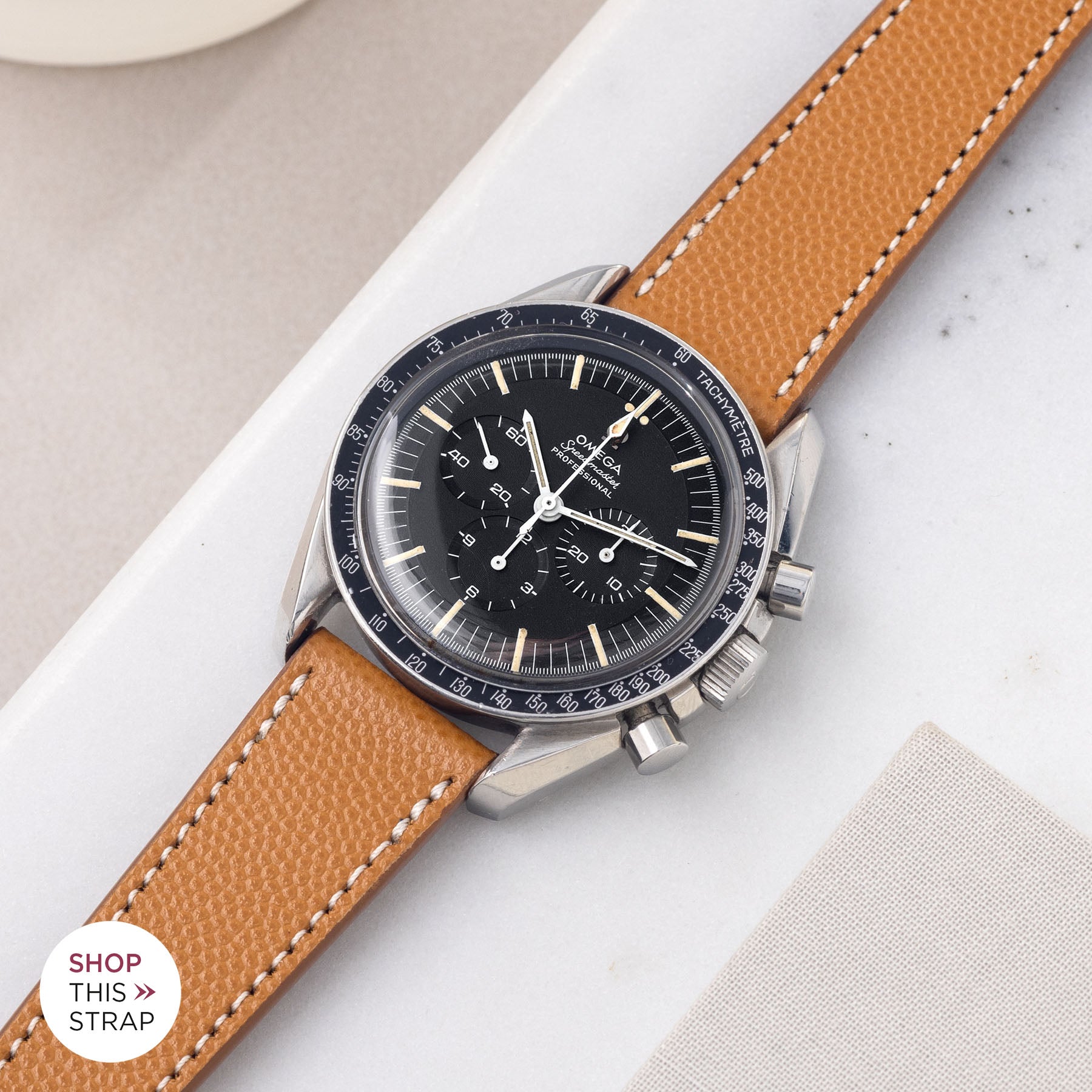 Bulang and Sons_Strapguide_Omega Speedmaster Professional_Pebbled Cognac Brown Leather Watch Strap
