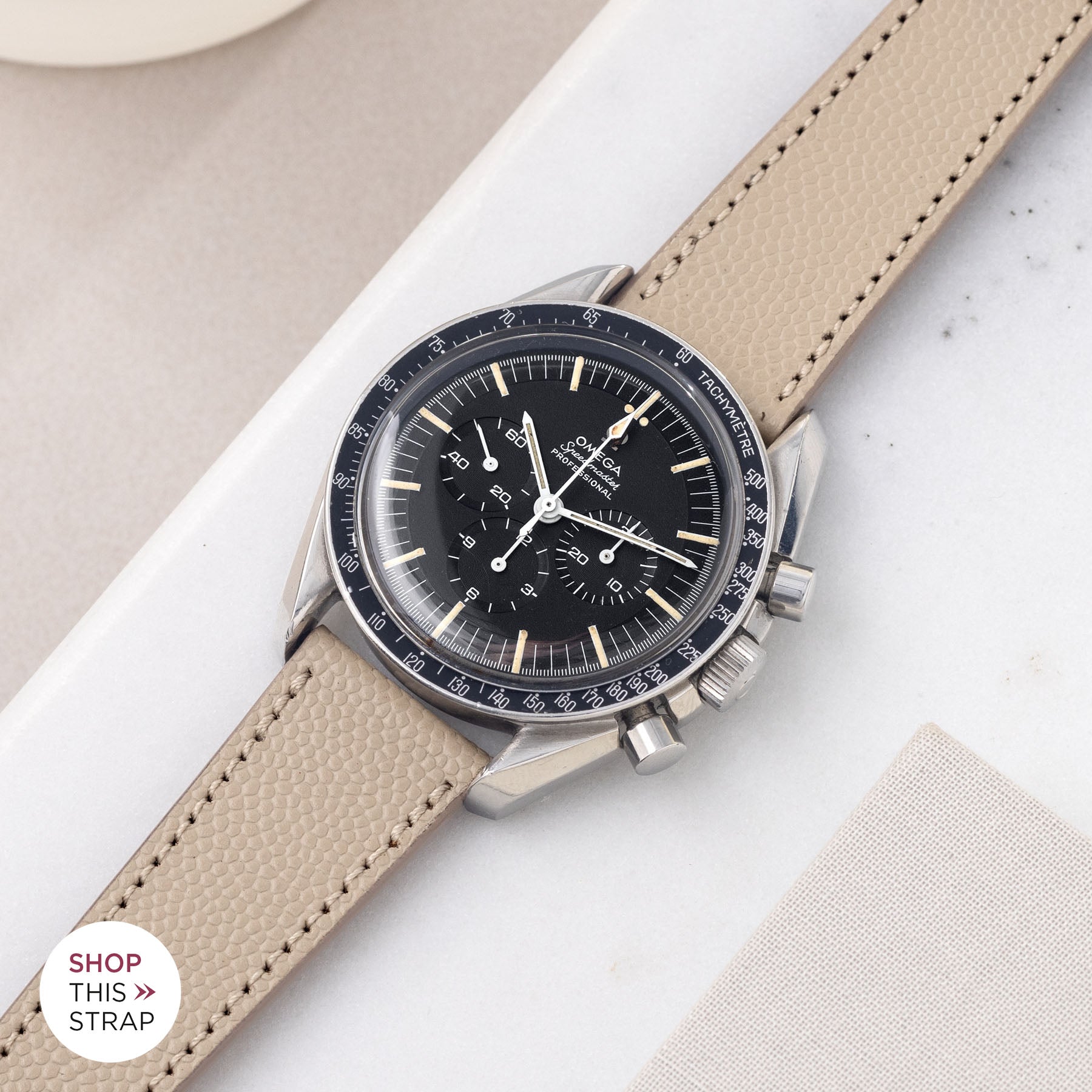 Bulang and Sons_Strapguide_Omega Speedmaster Professional_Pebbled Creme Tonal Leather Watch Strap