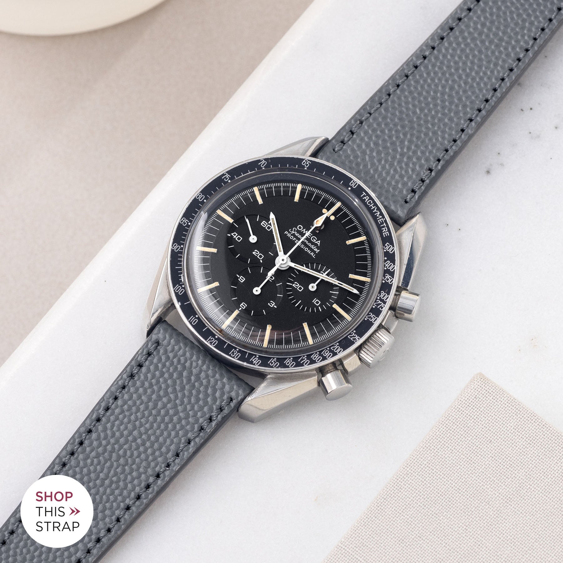 Bulang and Sons_Strapguide_Omega Speedmaster Professional_Pebbled Grey Tonal Leather Watch Strap