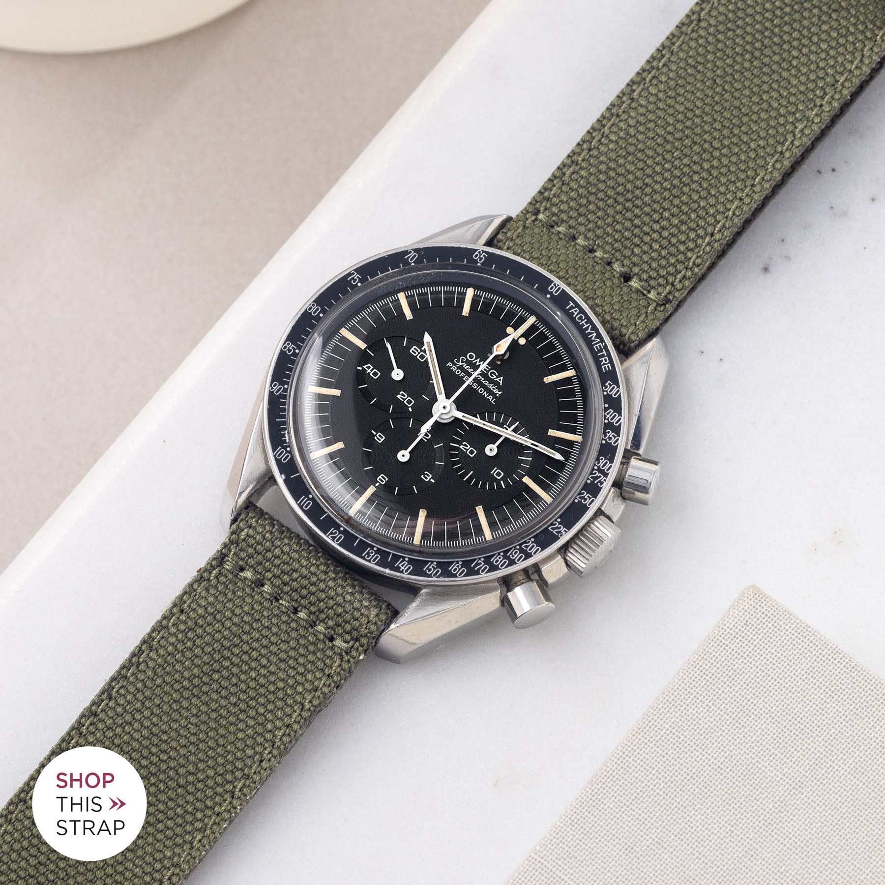 Bulang and Sons_Strapguide_Omega Speedmaster Professional_Safari Olive Canvas Watch Strap