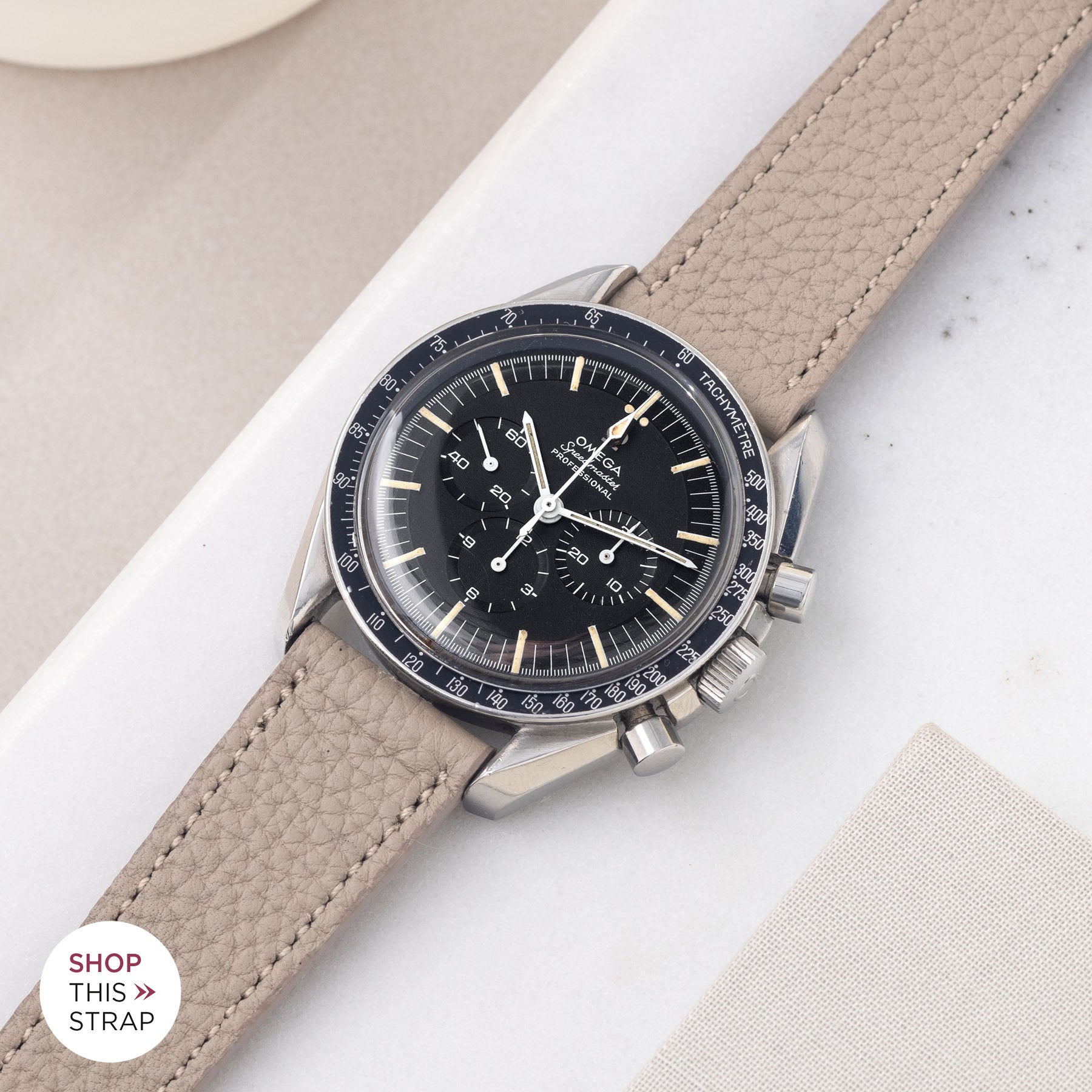 Bulang and Sons_Strapguide_Omega Speedmaster Professional_Togo Light Grey Tonal Leather Watch Strap