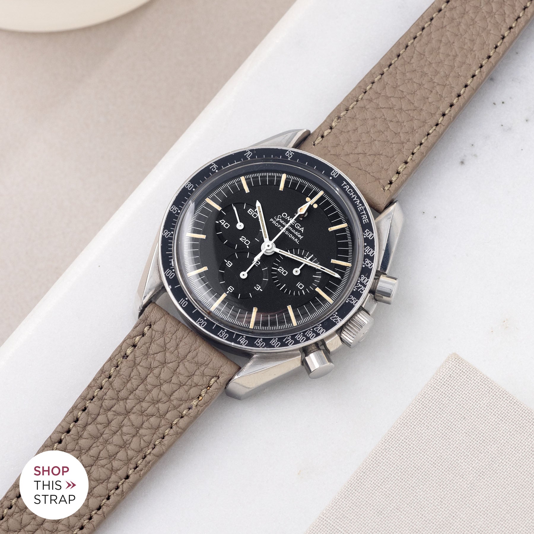 Bulang and Sons_Strapguide_Omega Speedmaster Professional_Togo Taupe Grey Tonal Leather Watch Strap