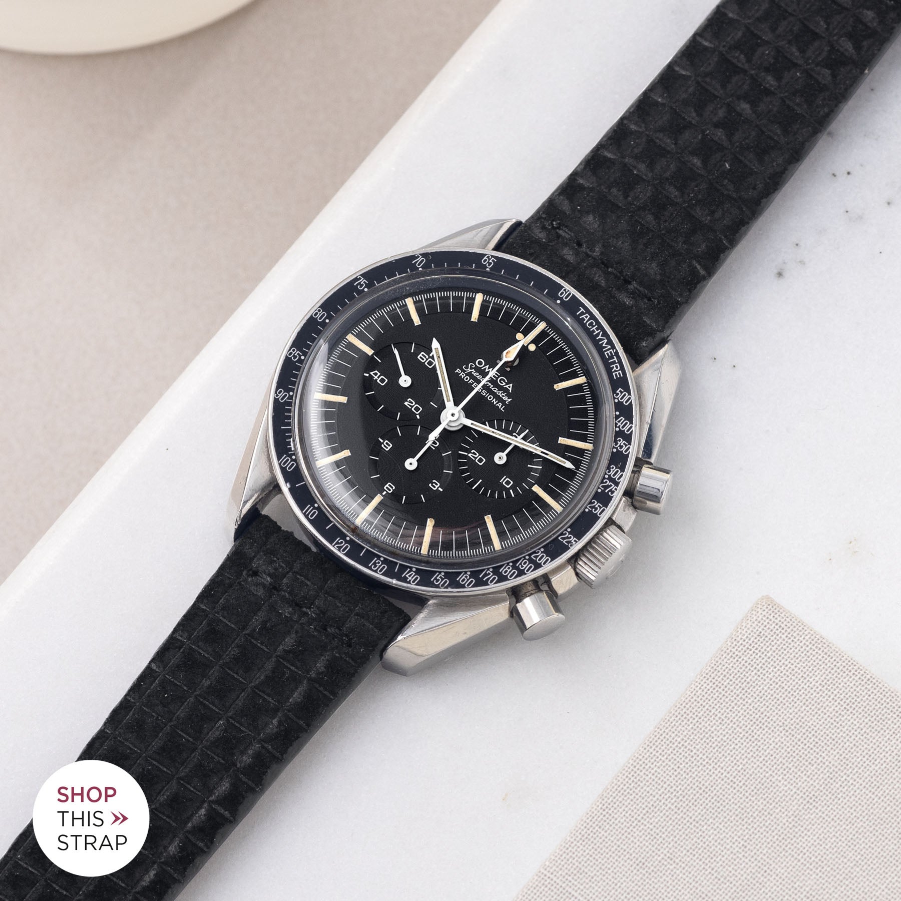 Bulang and Sons_Strapguide_Omega Speedmaster Professional_Waffle Black Suede Leather Watch Strap