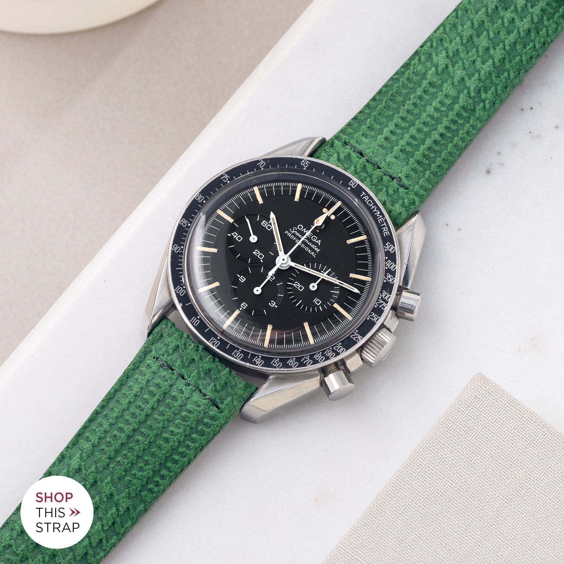 Bulang and Sons_Strapguide_Omega Speedmaster Professional_Ziggy Green Suede Leather Watch Strap