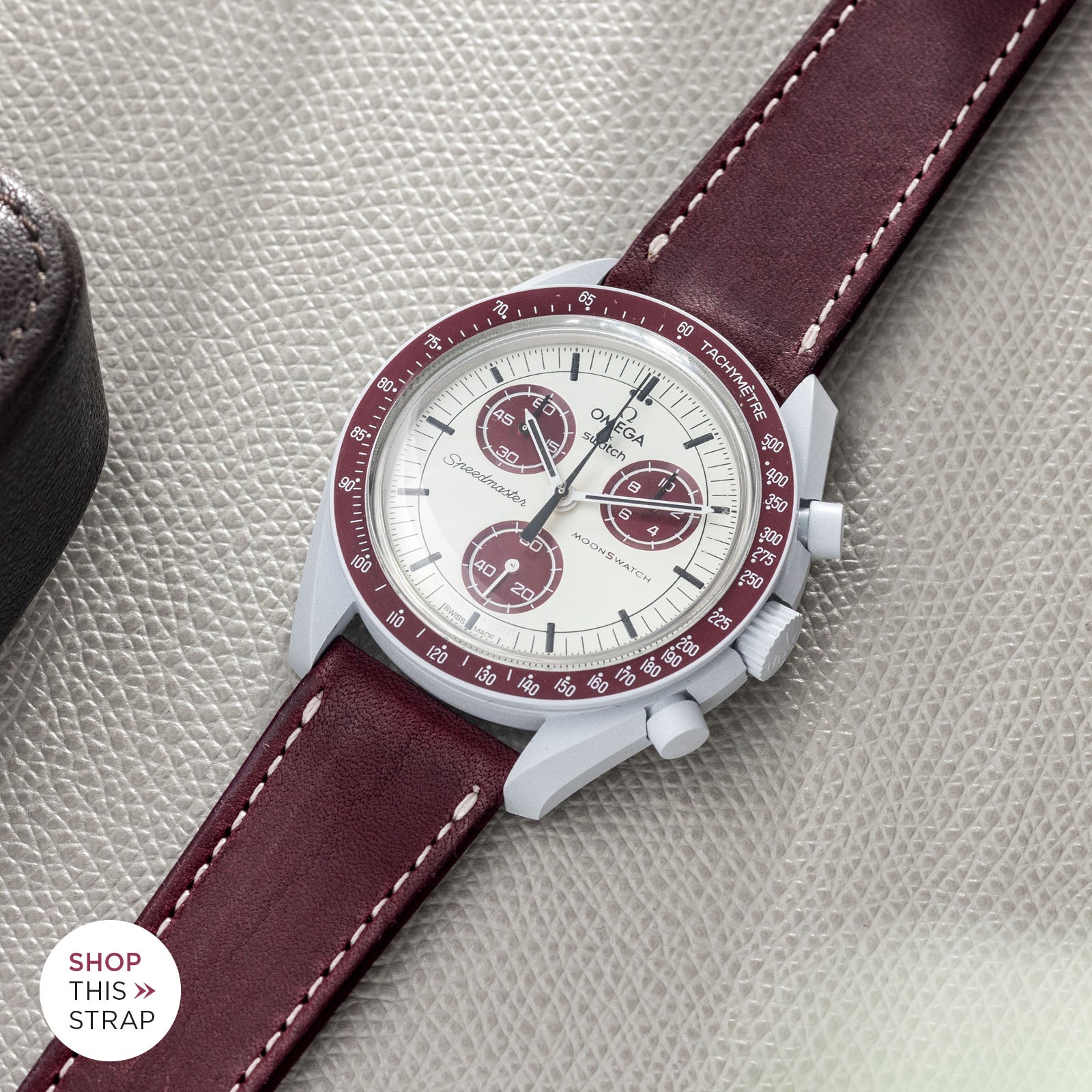 Omega Mission to Pluto_Burgundy Red Leather Watch Strap