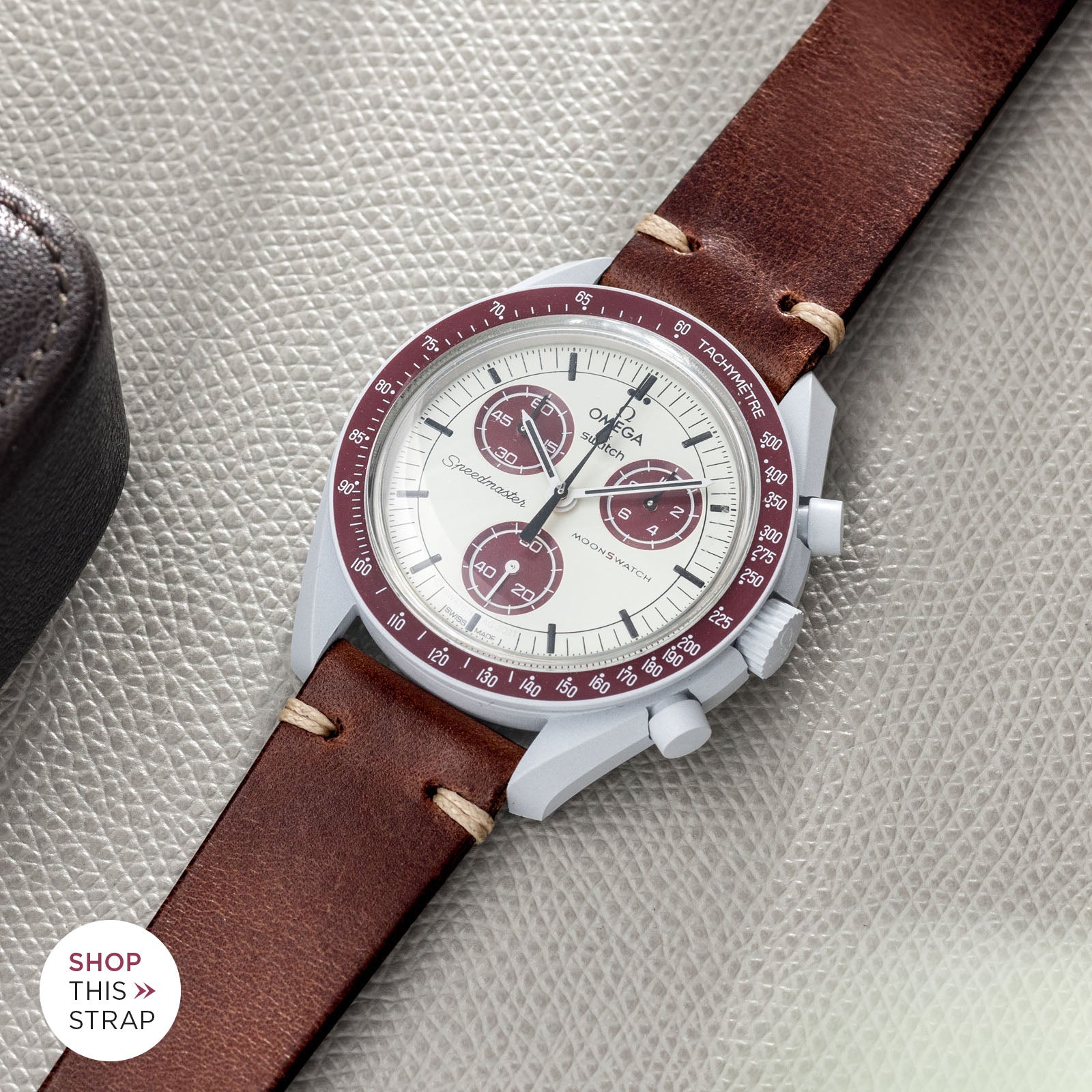 Bulang and Sons_Strapguide_Swatch x Omega Mission to Pluto_Siena Brown Leather Watch Strap