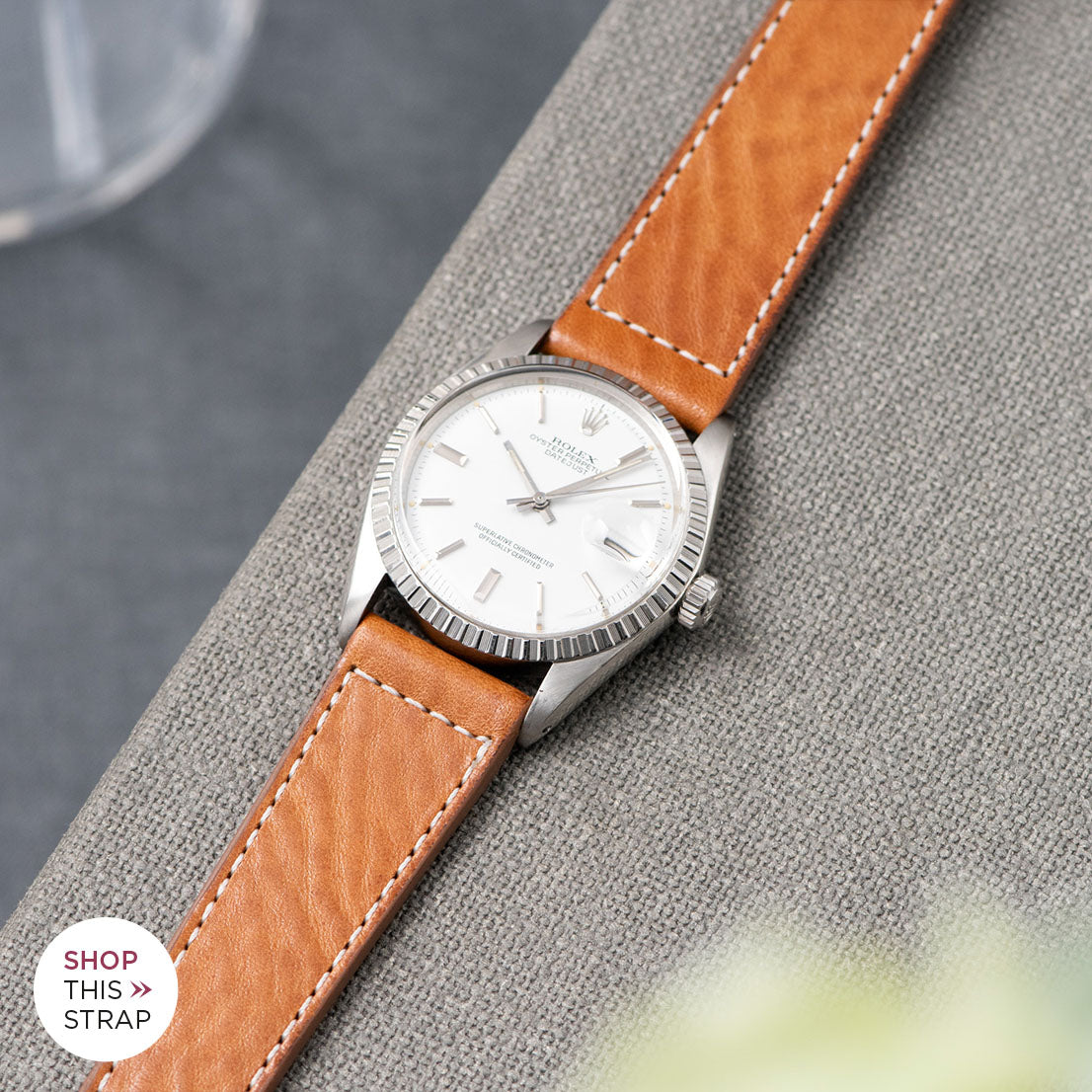 Gilt Brown Leather Watch Strap