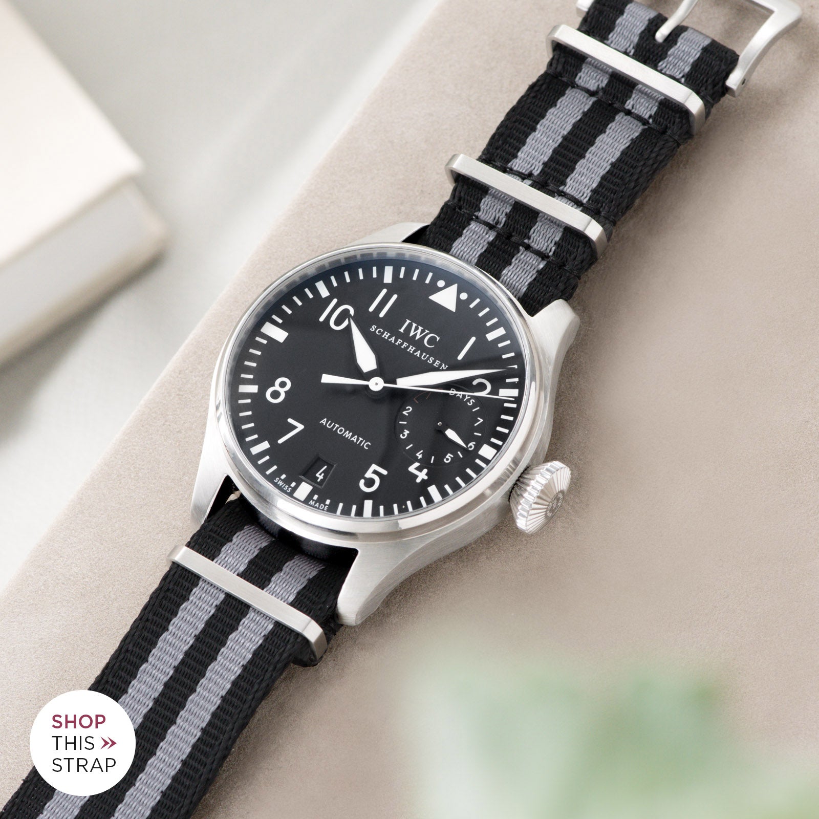 Bulang and Sons_Strap Guide_IWC Big Pilot Ref 5004_Deluxe Nylon Nato Watch Strap Black Two Stripes