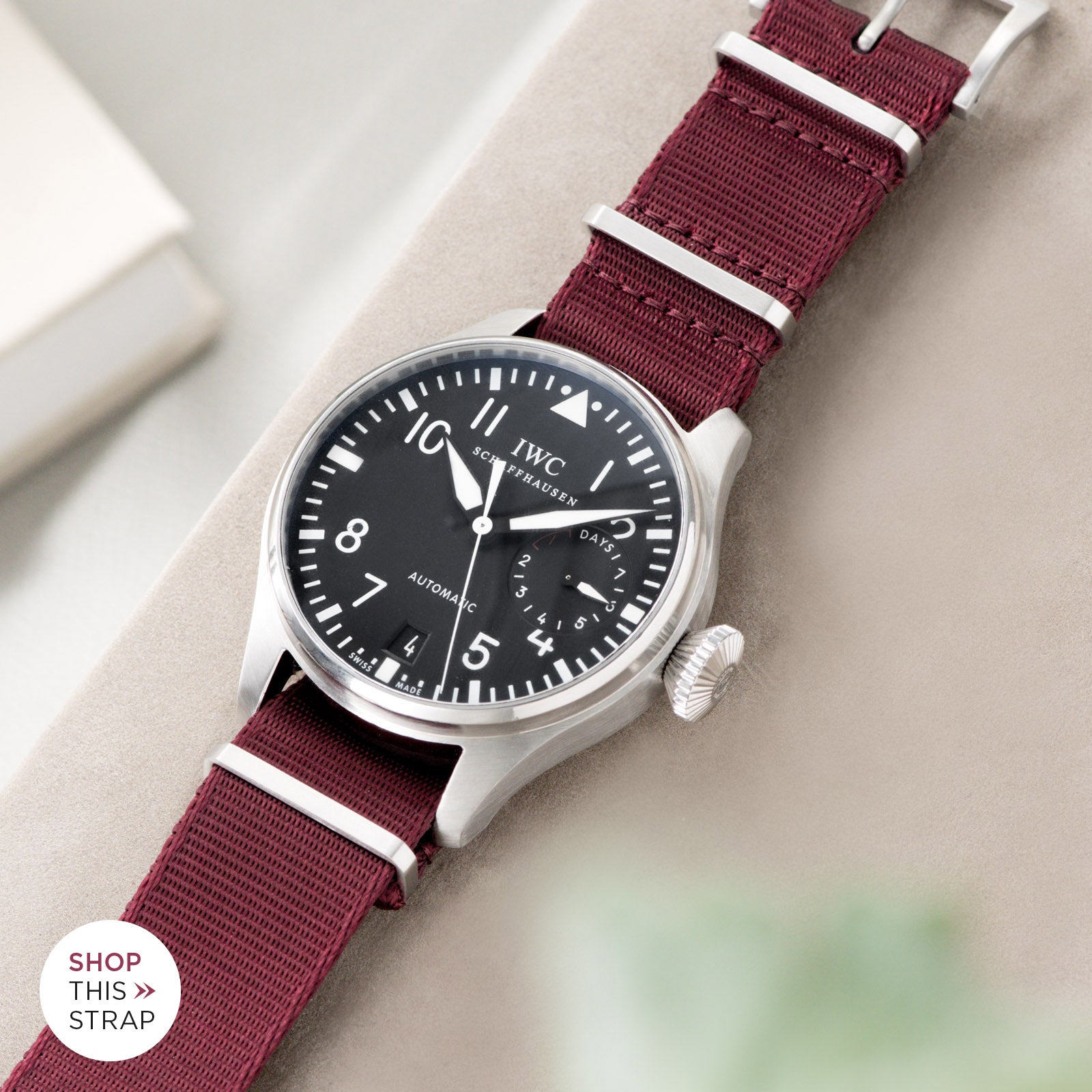 Bulang and Sons_Strap Guide_IWC Big Pilot Ref 5004_Deluxe Nylon Nato Watch Strap Burgundy Red