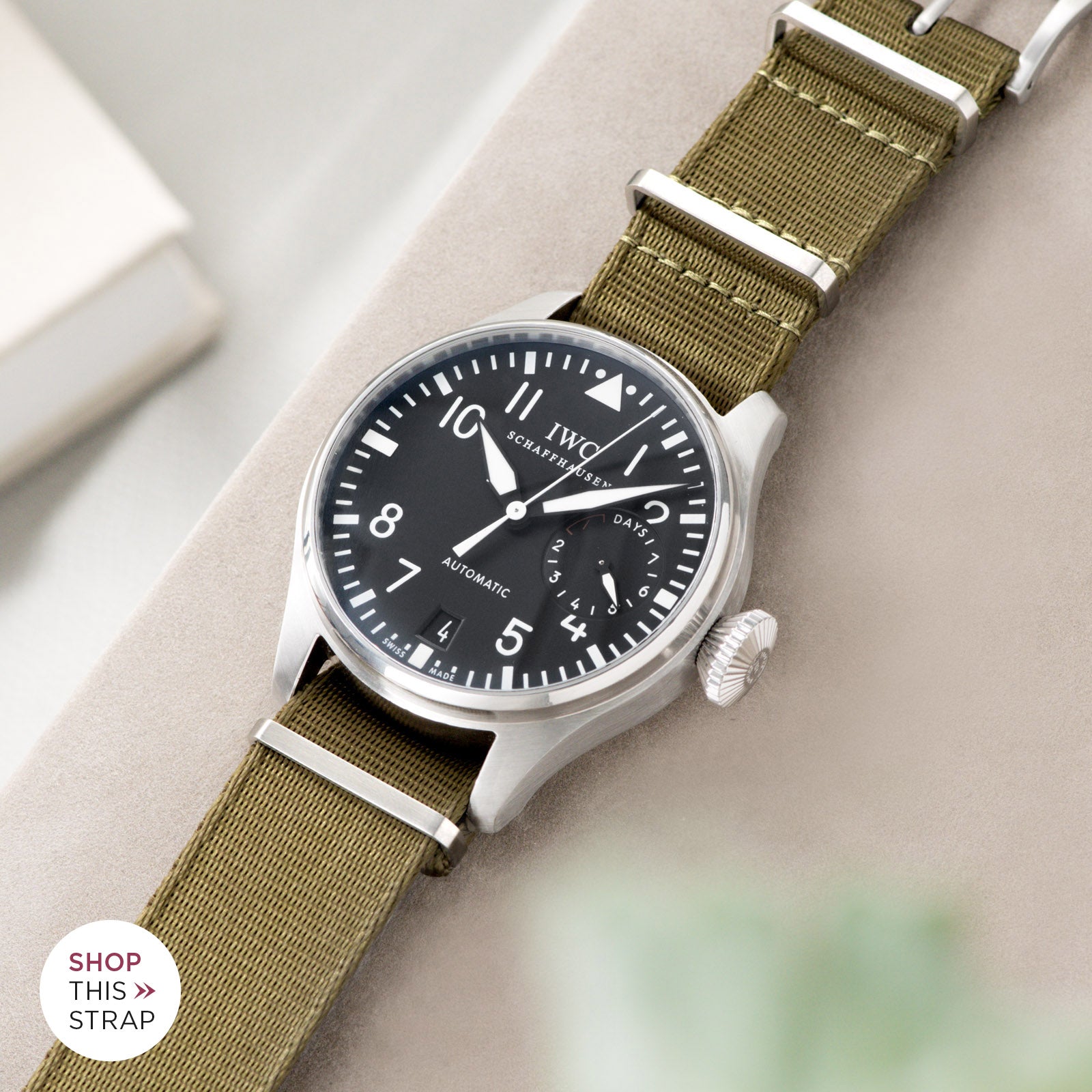 Bulang and Sons_Strap Guide_IWC Big Pilot Ref 5004_Deluxe Nylon Nato Watch Strap Olive Drab Green