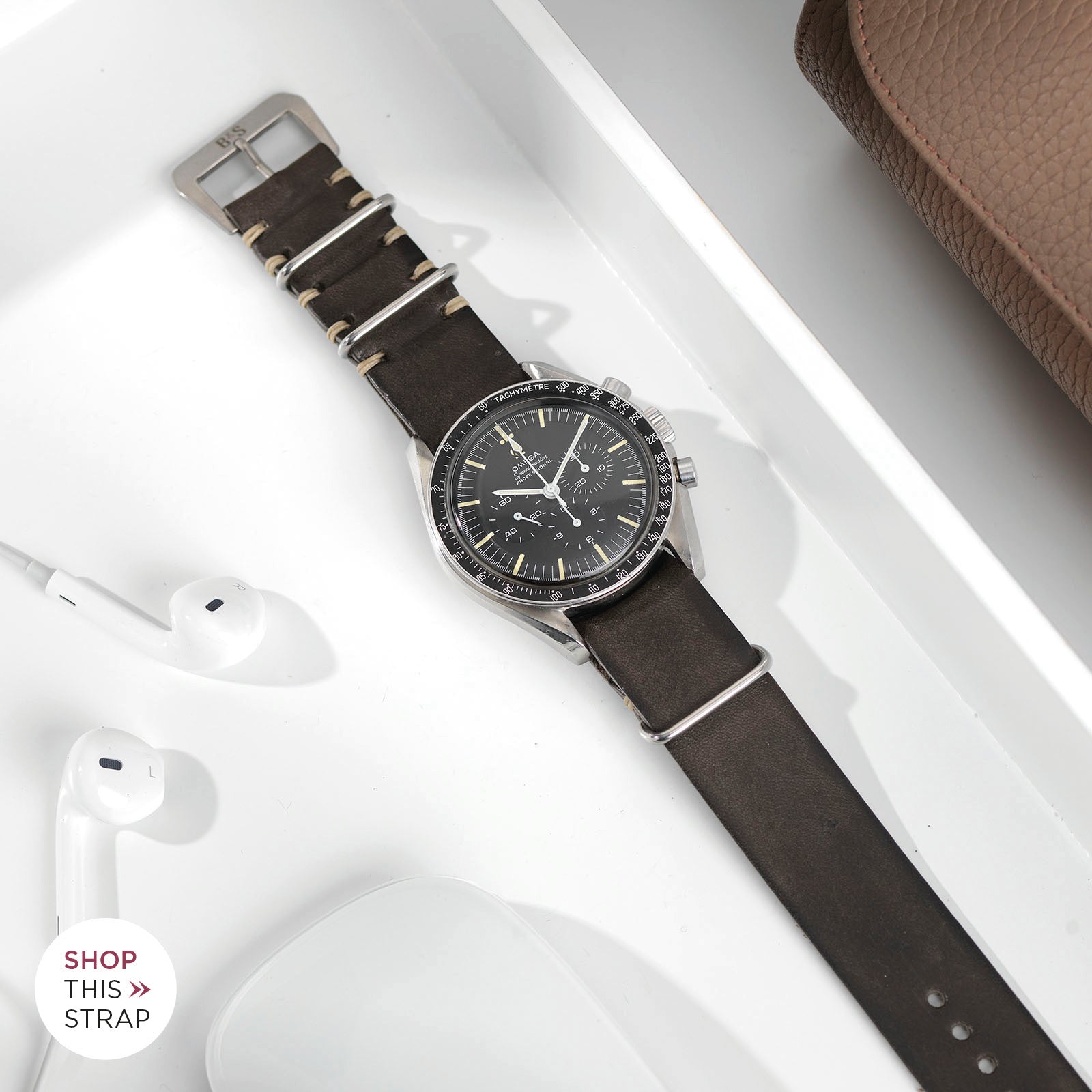 Piombo Grey Nato Leather Watch Strap