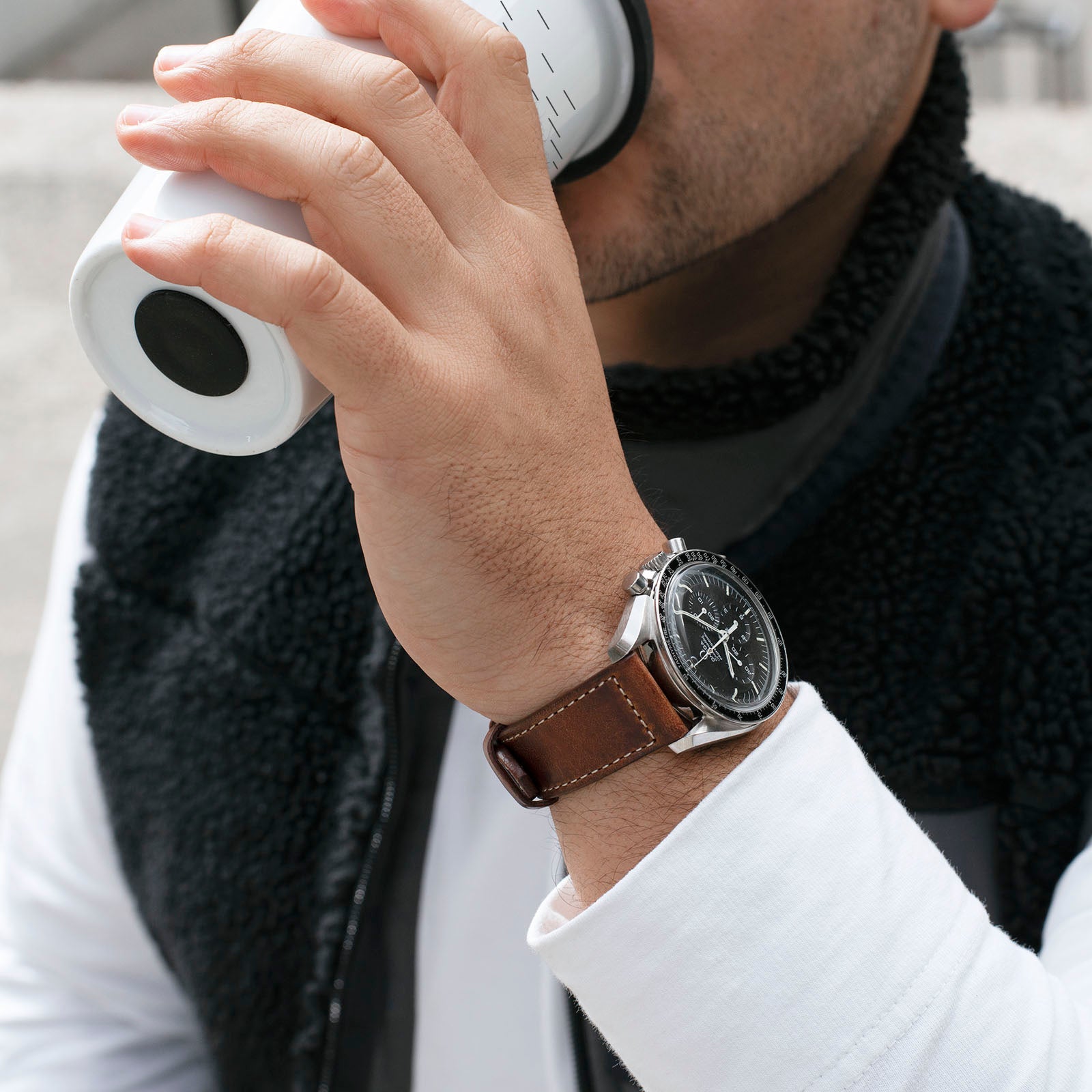 Siena Brown Boxed Stitch Leather Watch Strap