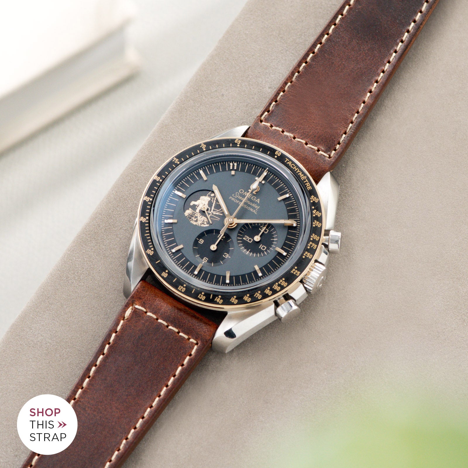Bulang and Sons_Strap Guide_Omega Speedmaster Apollo 11 50TH Anniversary Watch_Siena Brown Boxed Stitch Leather Watch Strap