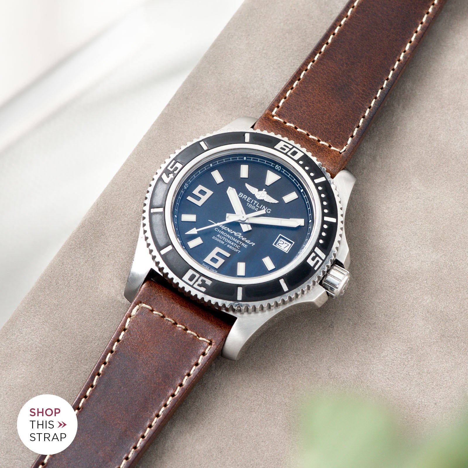 Bulang and Sons_Strap Guide_Breitling Superocean 44_Siena Brown Boxed Stitch Leather Watch Strap