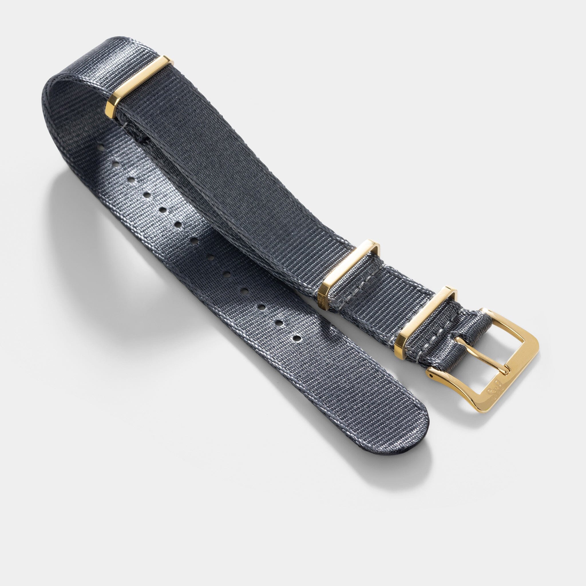 Deluxe Nylon Nato Watch Strap Navy Blue - Gold Brushed