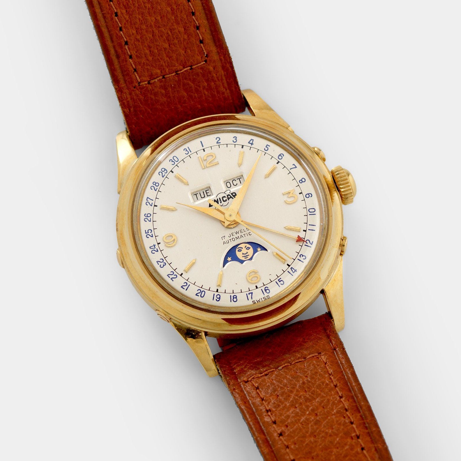 Enicar Triple Calendar Moonphase Yellow Gold Dress Watch Bulang and Sons