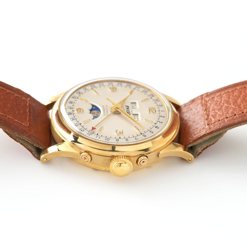 Enicar Triple Calendar Moonphase Yellow Gold Dress Watch Bulang and Sons