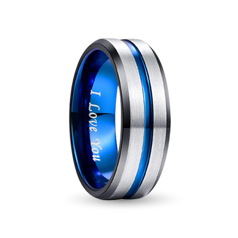 Blue Tungsten Carbide Ring With Silver Outer