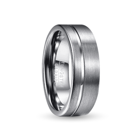 Silver Tungsten Carbide Ring With Brushed Outer and Silver Inlay