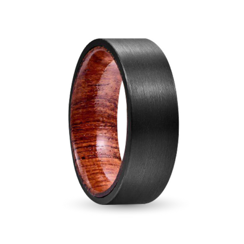 Black Tungsten Carbide Ring With Wood Inner