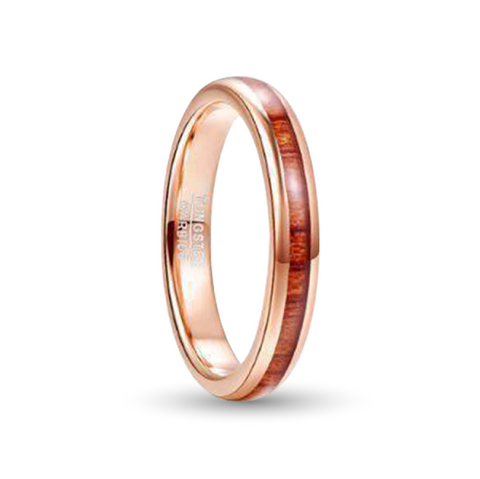 Gold Tungsten Carbide Ring With Wood Inlay