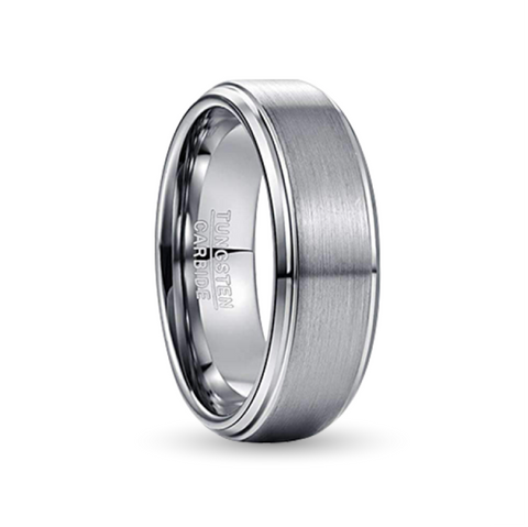 silver tungsten carbide ring with beveled edges