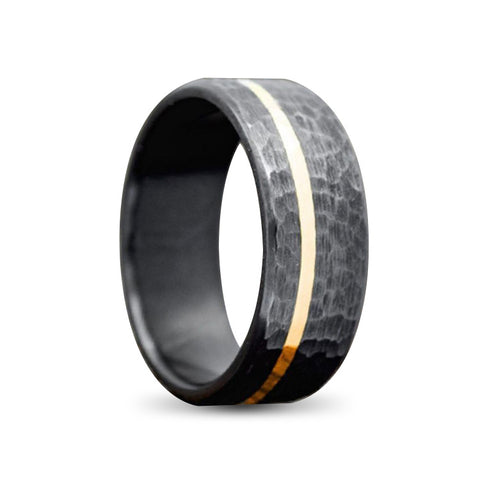 Hammered Black Zirconium Ring With Bronze Inlay