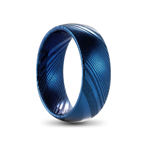 Blue Damascus Steel Ring