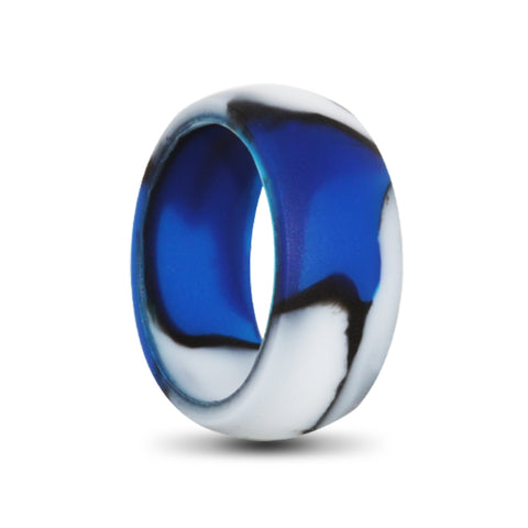 Mens Camo Blue and White Silicone Ring