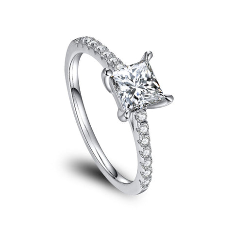 Sterling silver moissanite ring with square cut stone