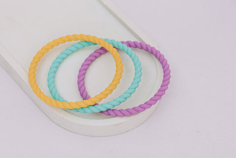 yellow, turquoise and purple silicone rope bracelets