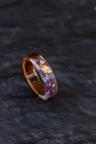 Transparent Resin Ring With Purple Ink and Gold Foil Inlay