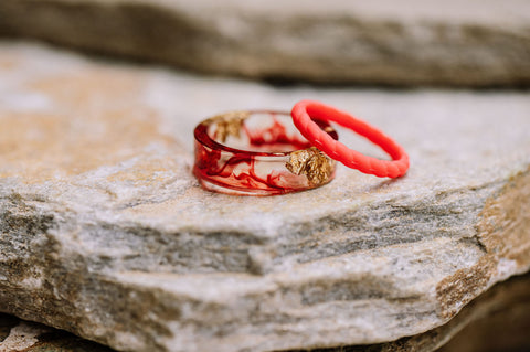 transparent red resin ring with silicone ring