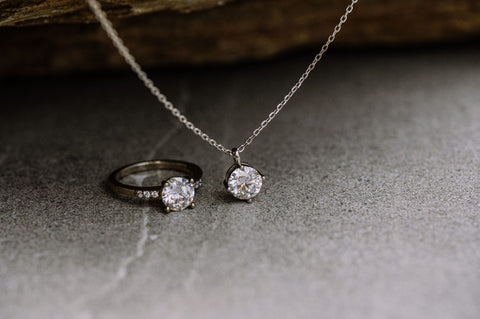 sterling silver moissanite necklace with moissanite ring