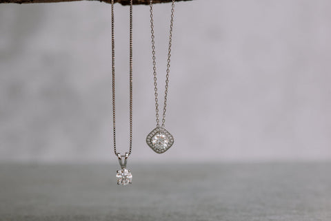 Two Hanging Sterling Silver Moissanite Necklaces